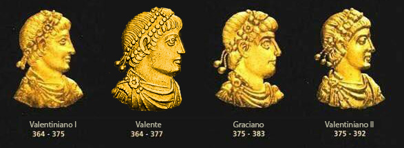 Chipurile imparatilor romani din dinastia Valentinian.